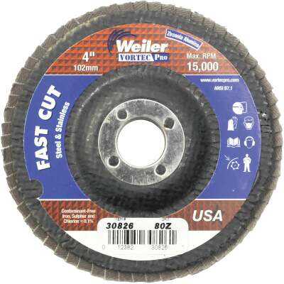 Weiler Vortec 4 In. x 5/8 In. 80-Grit Type 29 Angle Grinder Flap Disc